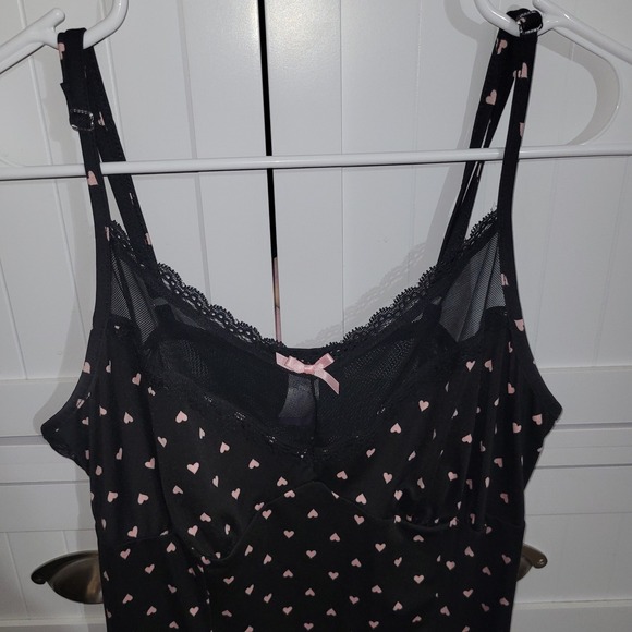 Secret Treasures Nightgown Set 2PK Medium Pink Lace Black Heart Print Chemise - Picture 8 of 10